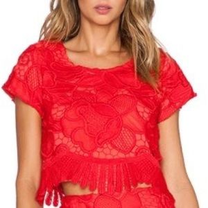 Lovers + Friends Red Lace Cropped Top